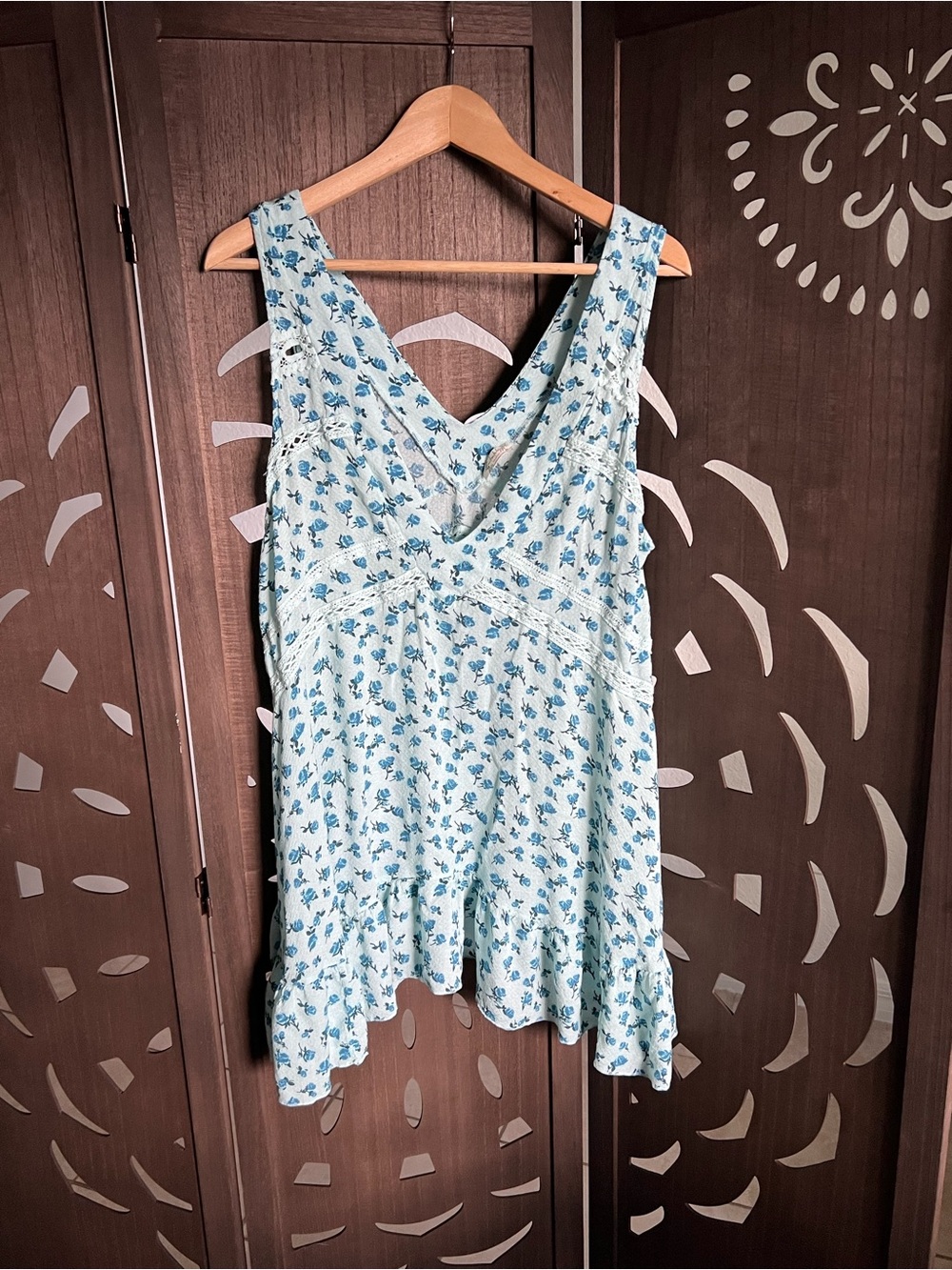 Free People Pale Blue Floral V-Neck Mini Dress